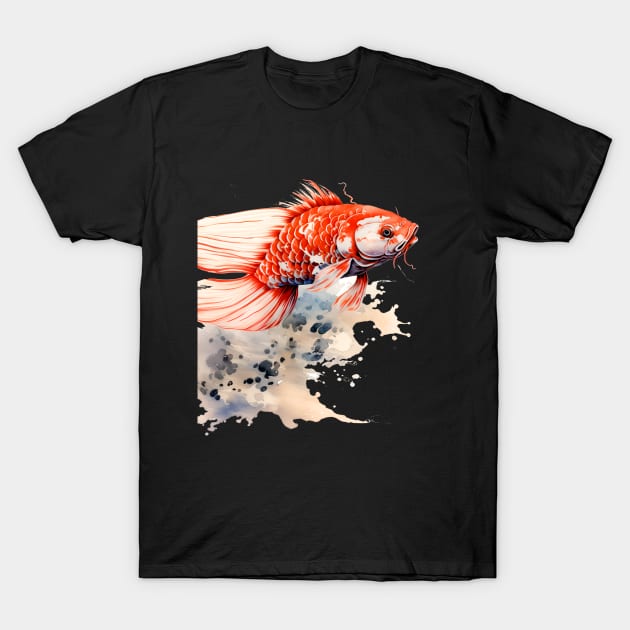 Magical Koi: Perseverance and Prosperity on a Dark Background T-Shirt by Puff Sumo